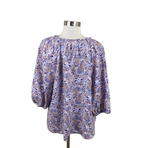 J. Jill Love Linen Purple Floral V Neck Blouse Size Large Beachy Coastal - Picture 3 of 4
